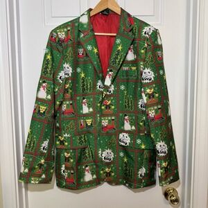 Abominable Snowman‎ Elf Cats Ugly Christmas Party Green Blazer Men's Size Medium
